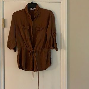 Brown button down shirt with tie